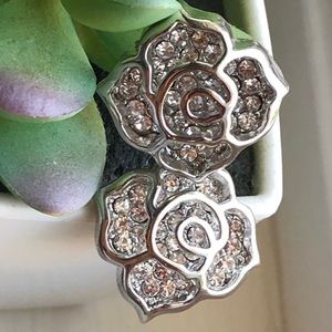 Silver Toned Crystal Camellia Flower Studs
